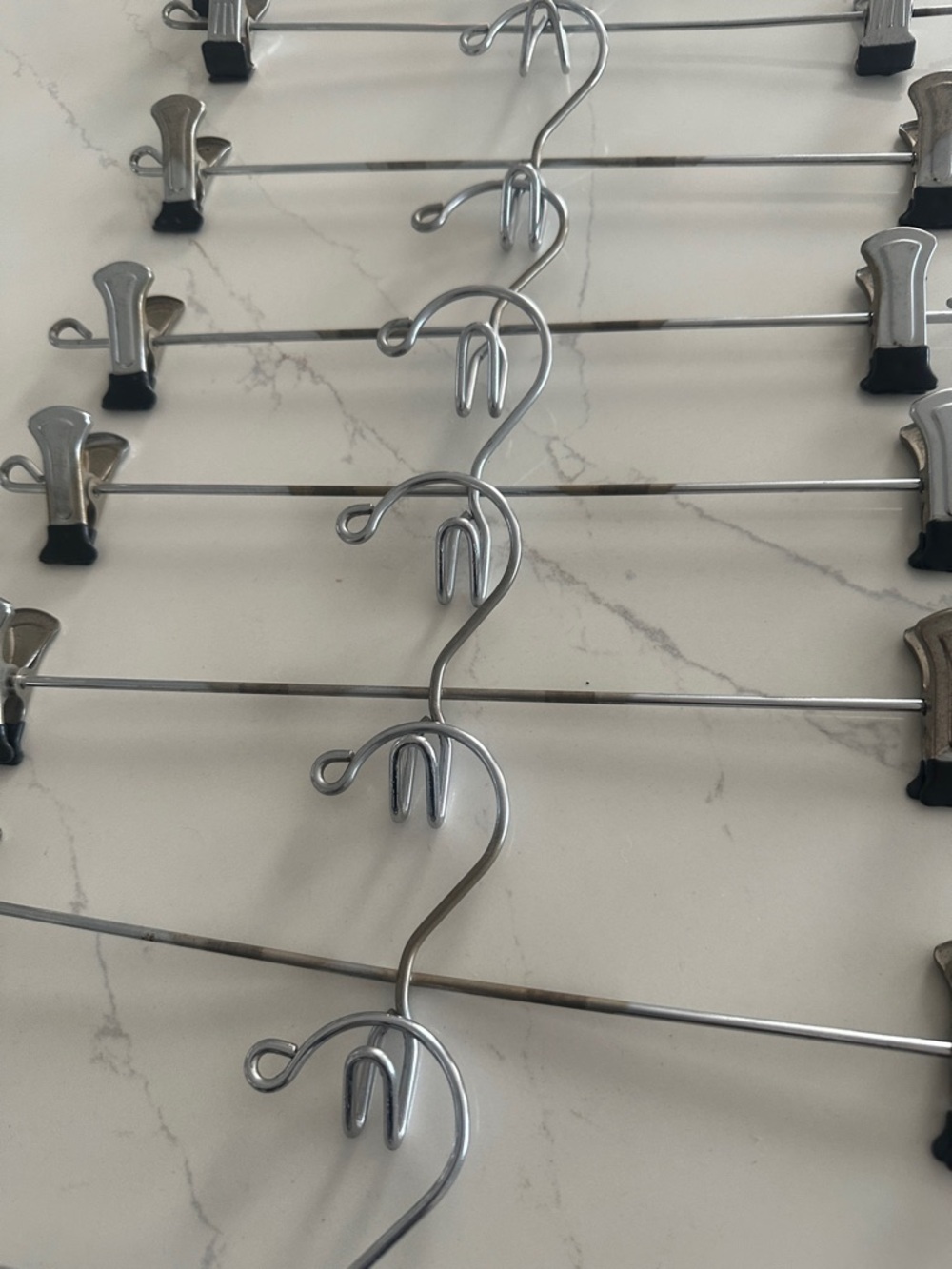 Set of 8 Metal Skirt/Pant Hangers with Clips - Silver - Picture 4 of 13